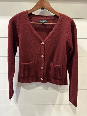 Montgomery Port Women's Burgundy V-Neck Cardigan Sweater- size Small